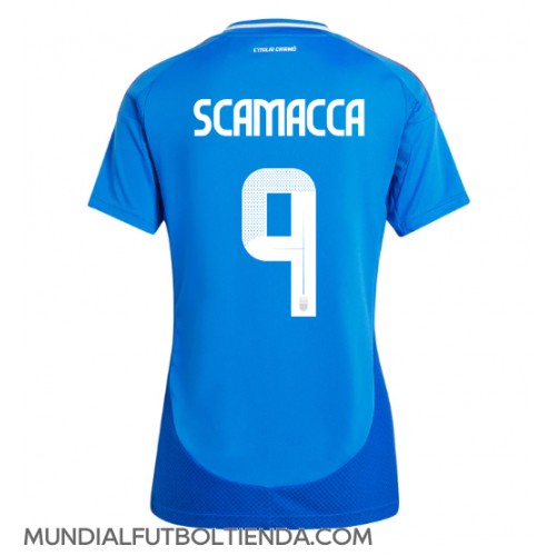 Camiseta Italia Gianluca Scamacca #9 Primera Equipación Replica Eurocopa 2024 para mujer mangas cortas